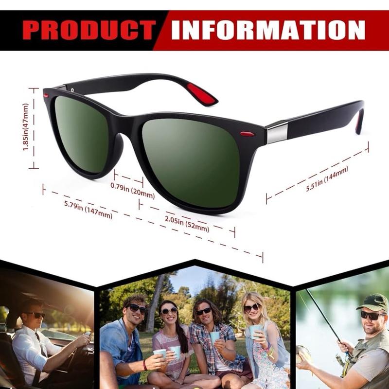 Polarised Sunglasses Mens Womens Lightweight TR90 Frame 100% UV400 Protection Black+Red or Black +Silver 3