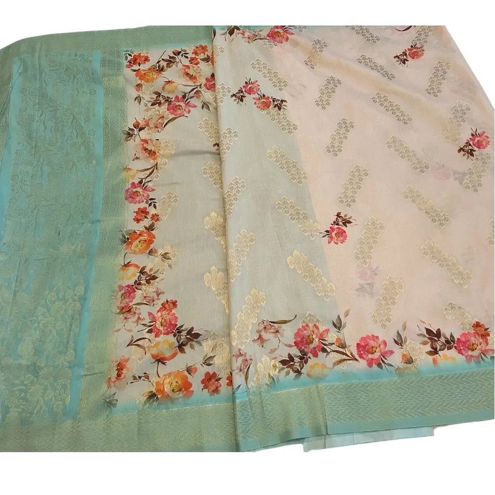Silk satin floral saree