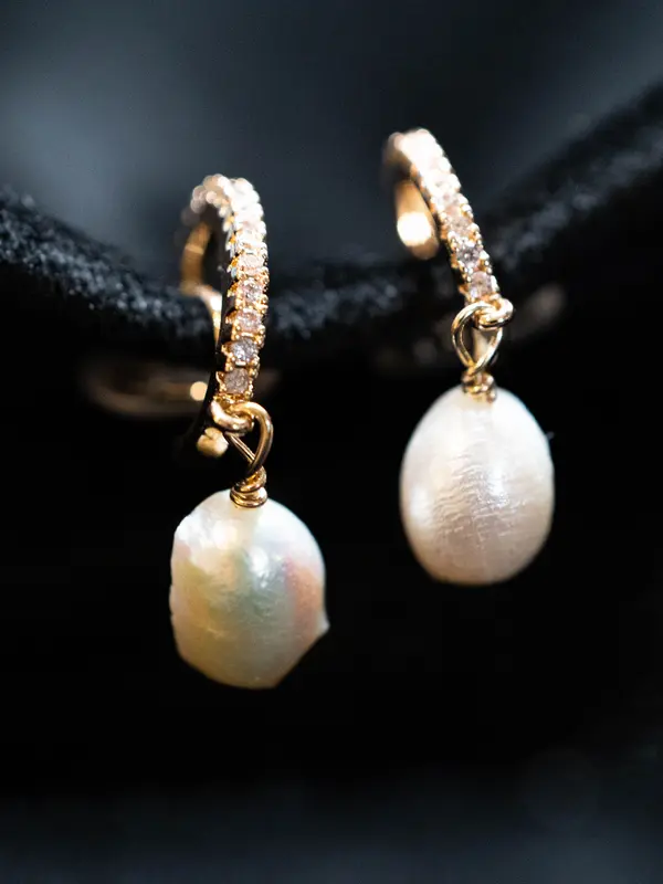 Baroque Pearl Clip on Earrings, Pearl&CZ Dangle Clip on Earrings, Bridal Clip on, Drop Clip on Earrings, Wedding Earrings, Invisible Clip on 7