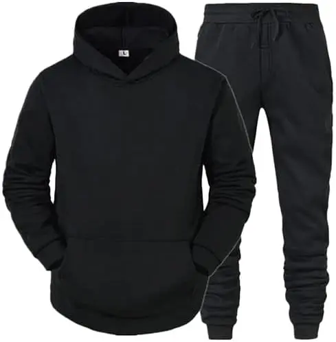 Men's Tracksuits Set Plain Fleece Slim FIT Pullover Kangaroo Pocket Hoodie and Jogging Bottoms Trouser Overalls Outfit Ribbed Polyester Underwear Top Menswear 2