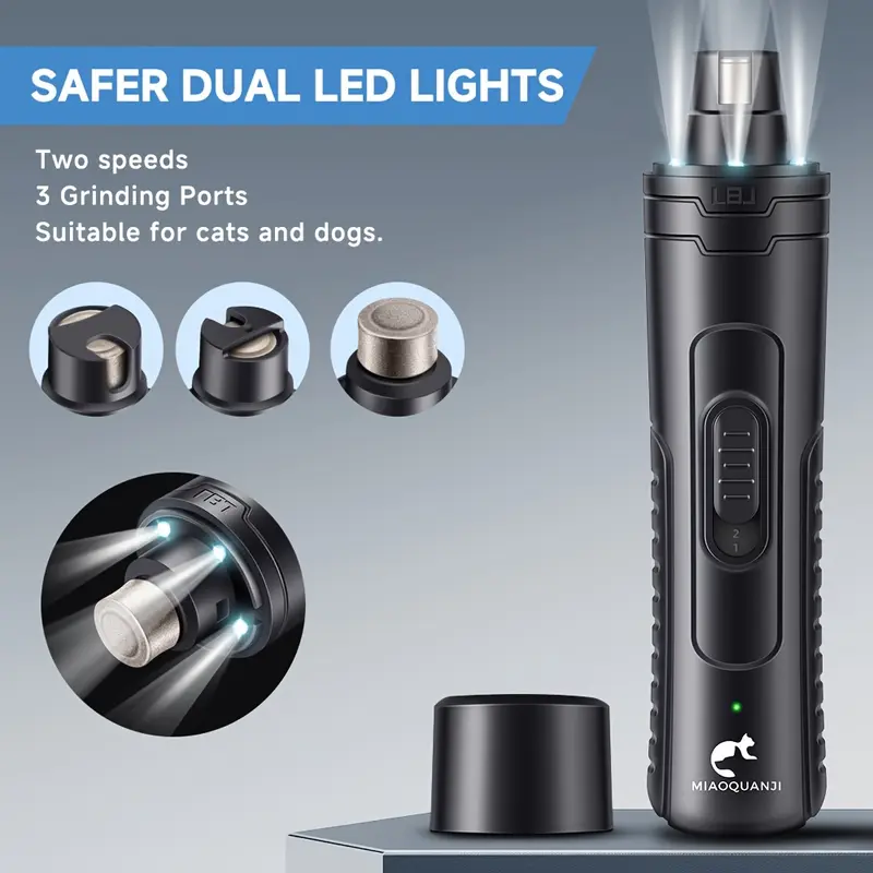 2-Speed Professional Electric Dog Nail Clipper - Gentle and Painless Paws Grooming & Smoothing Tool with 3 LED Light for Large Medium Small Dogs (Black) 6