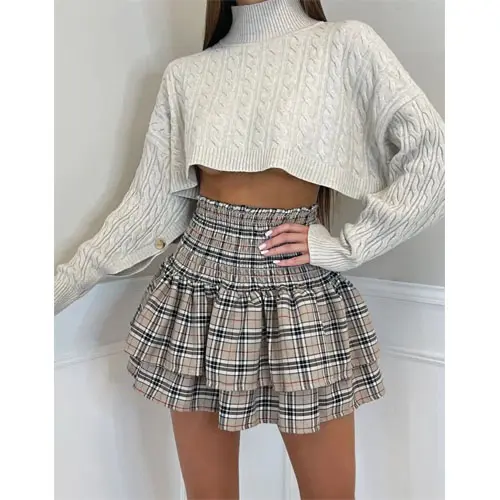 Ladie Frill Mini RARA Skirt Women Tartan Check Pleated Gathered Short Mini Skirt 2