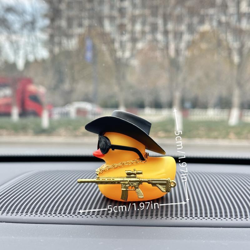 Product Introduction of 1pc Cool Duck With Black Cowboy Hat Design Car Decoration, Car Dashboard Decoration, Car Interior Decoration Accessories 4