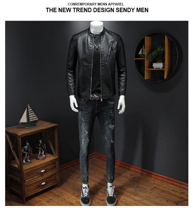 Product Introduction of New fall plus-size stand-up collar leather men's coat trend slim men's casual leather jacket 7