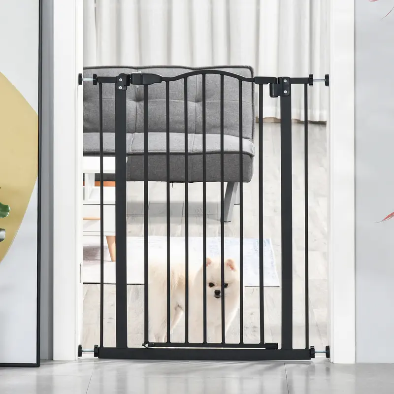PawHut Pressure Fit Dog Stair Gate No Drilling Safety Gate Auto Close for Doorways, Hallways, Adjustable, Black 1