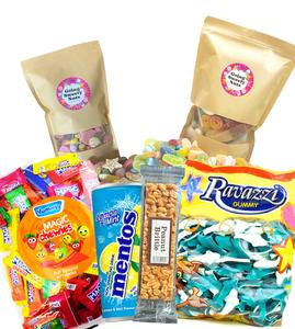 Mystery Bundle (1 x ravazzi Bag, 1 x 300g Pouch, 1 x 1kg pouch, 1 x drink, 1 x Nougat or brittle bar 1 x 1kg fruit chews) Snack Chocolate