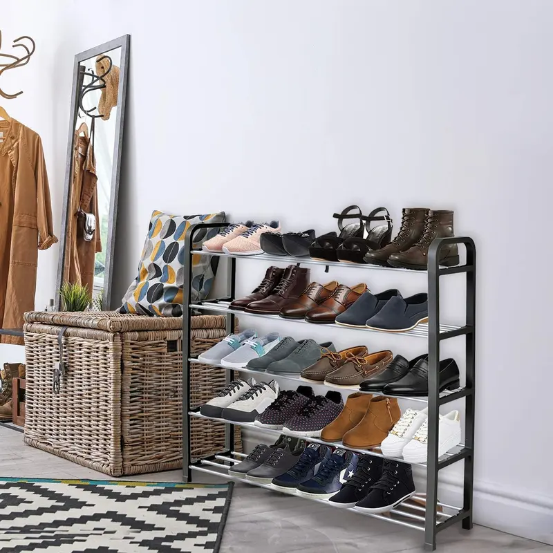 5 Tier Shoe Slots Rack - Space Saving Shoe Storage Organiser with Quick, Tool-Free Assembly - Shoe Slots Holds 15-20 Pairs - Dimensions (L) 75.5cm x (W) 18.5cm x (H) 75.5cm - Black 1