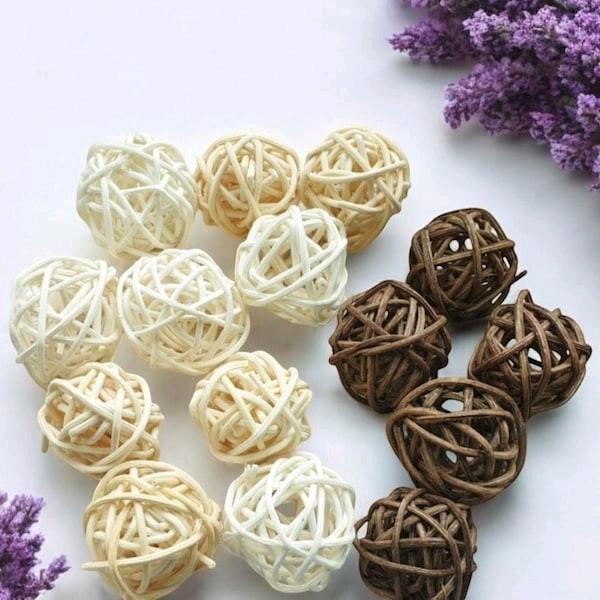 15 Pieces Rattan Wicker Balls - Mix of White, Brown, and Natural Colors for Home Wedding Party Decor - Ornaments Decoration Lightweight 0
