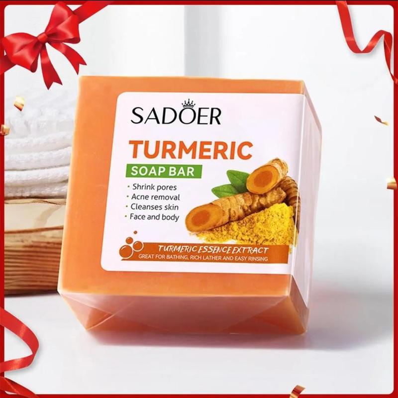 SADOER Turmeric Soap Bar Natural & Organic Skincare Acne Removal Pore Cleaner Smooth Skin Nourishing New, Glow up Soap for Skin Care, Gift for Girlfriend, Christmas Gift for girl, Dark Spot Removal Soap 0