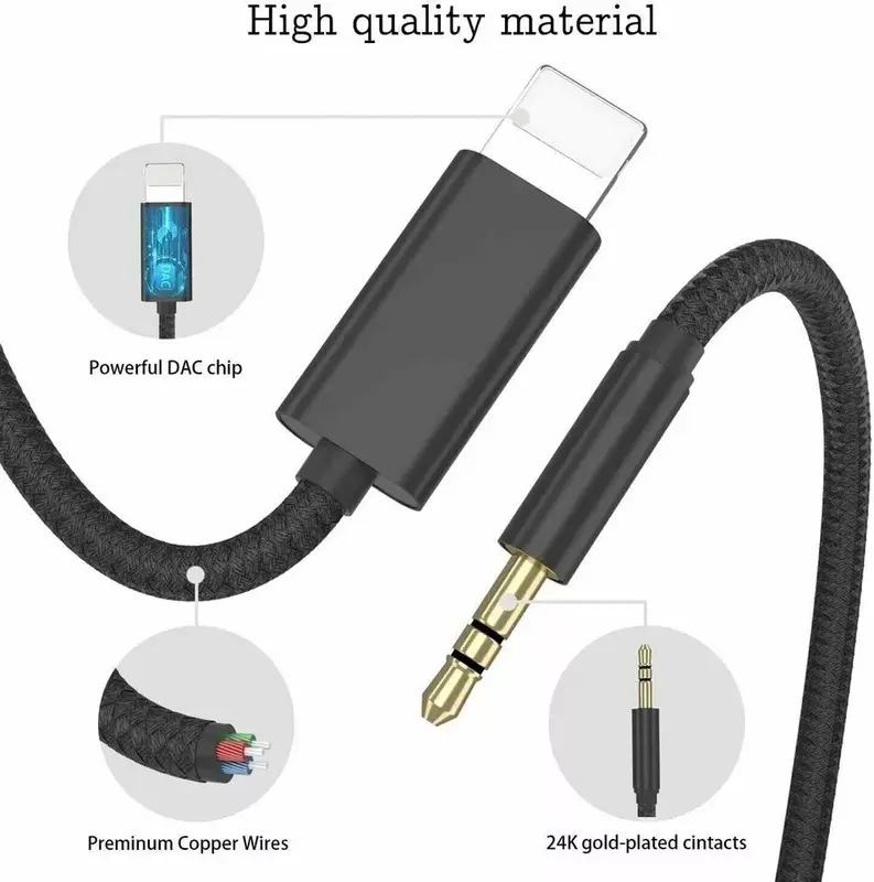 3.5mm AUX Jack Audio Cable Cord for Car – Compatible with iPhone 14 13 12 11 XR XS 8 7 Pro Max 8