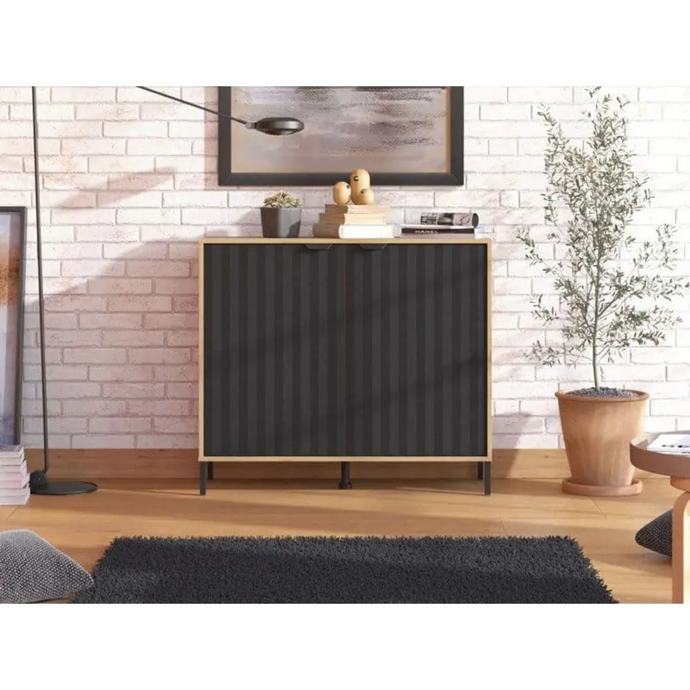 Medowin Artisan Oak Effect And Black Small Sideboard