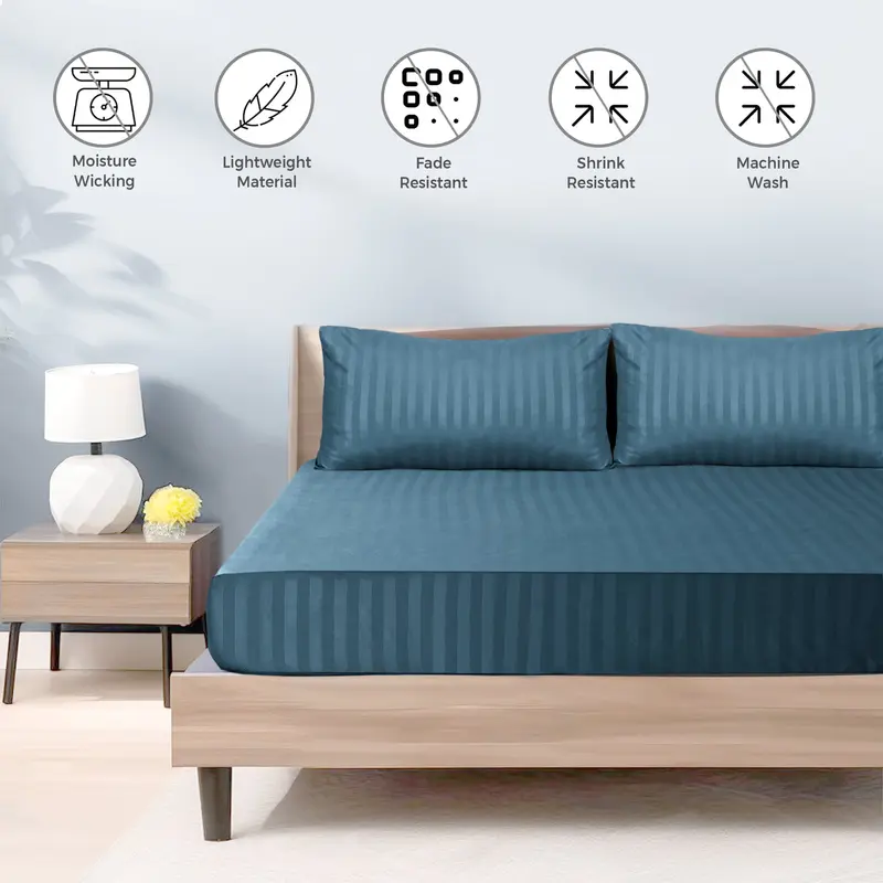 Tifl Stripe Fitted Sheets for Double Size Bed - Extra Deep 25CM Bed Sheets with Elastic Corners - Anti-Allergic Fade Resistance - Soft and Breathable - Skin-Friendly - Solid Pattern Design - Double King Size Bed Cover 2