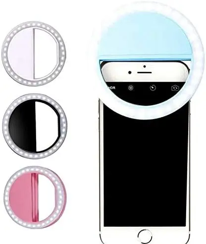 Selfie Ring Light for Phone, Rechargeable Selfie Led Light with 3 Level Brightness, Clip-on Ring Light with 38 LEDs for Mobile, Laptop, Zoom Meeting, Makes up, Video Calls, Streaming, Selfies Accessories Cellphone Smartphone