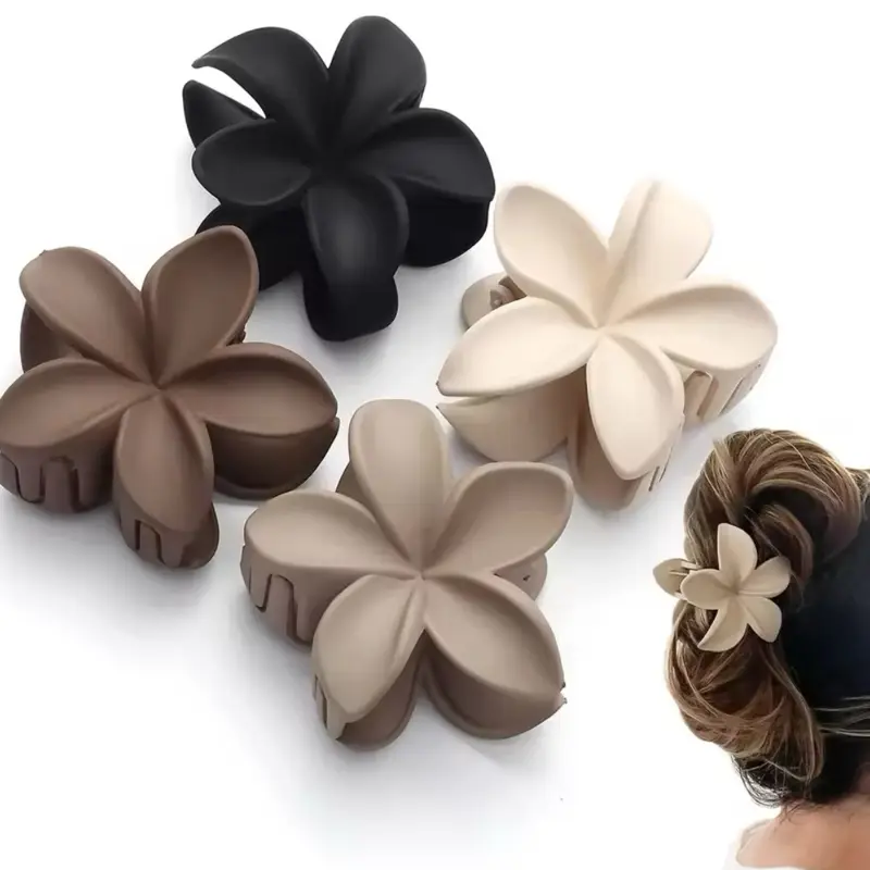 4pcs Frosted matte Flower Scrunchies Holiday Side Scrunchies Hair Clips Shark Clips Hair Accessories Back of Head claw clip