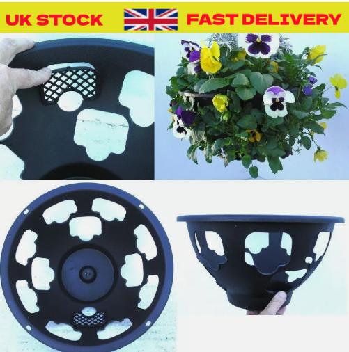Product Introduction of 15" Large Easy Fill Plastic Hanging Baskets Garden Basket Black (Set of 2) 1