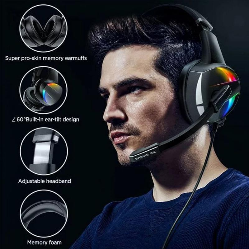 Product Introduction of RGB Gaming Headset with Noise Canceling Microphone Surround Sound LED Headphones for PS5 PS4 Xbox One PC Laptop Mac Computer PC 54