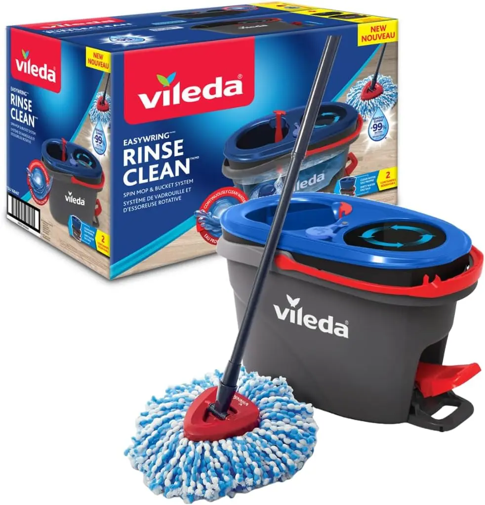 RinseClean Spin Mop System, Separates clean and dirty water, Effortless wringing, Microfibre mop and bucket set