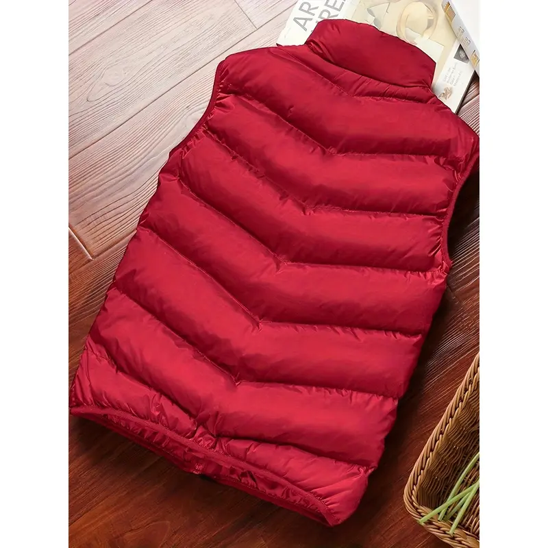 Warm Winter Vest, Men's Casual Zipper Pockets Stand Collar Zip Up Vest For Fall Winter 7