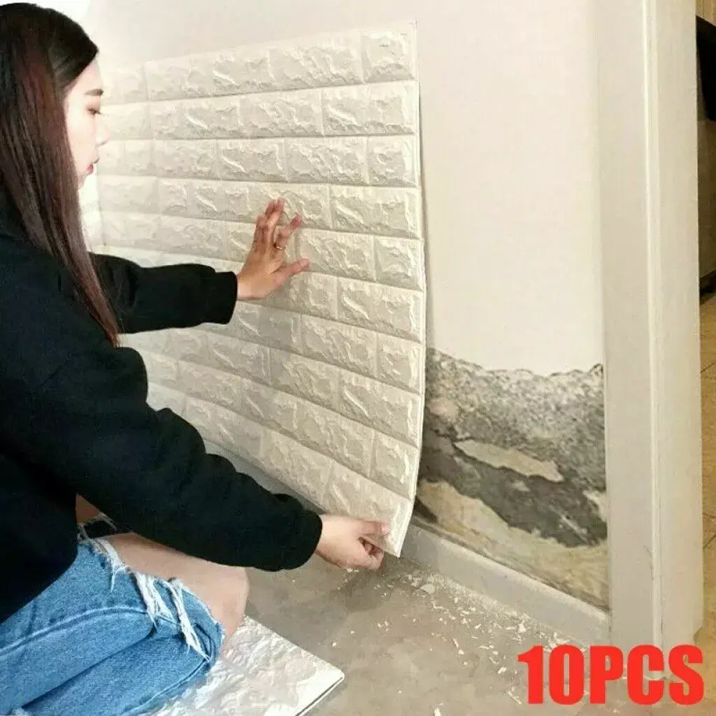 10X Large 3D Tile Brick Wall Sticker.Soft Self-adhesive Waterproof Foam Panel_UK