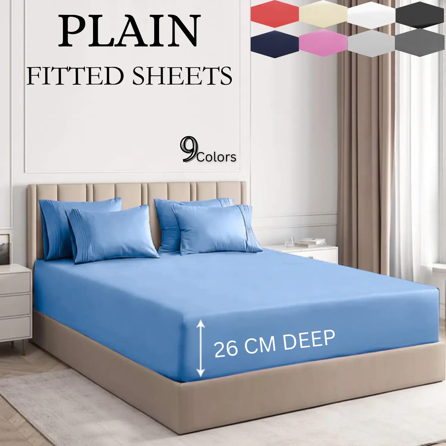Luxury Hotel Quality 1-Piece 26cm Fitted Bed Sheet 100% Brushed Microfiber, 1800 Super Soft and Shrinkage & Fade, Wrinkle, Stain Resistant 10" / 30cm Deep Pocket 26cm King Fitted Sheet Available 9 Different Colors All Sizes UK