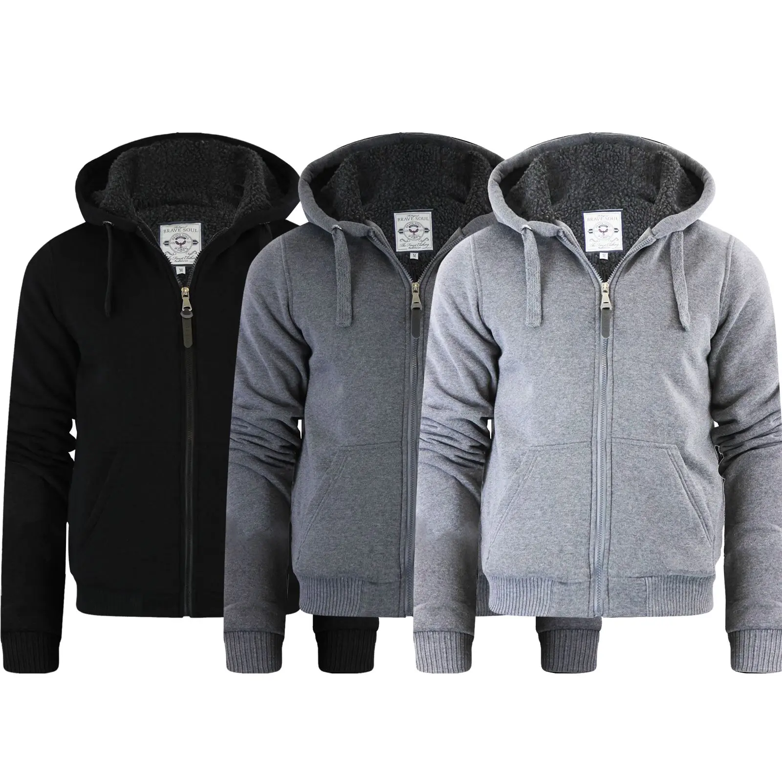 Mens Brave Soul Sherpa Fleece Fur Lined Borg Hoodie Winter Sherpa Hooded Jacket Menswear Pocket