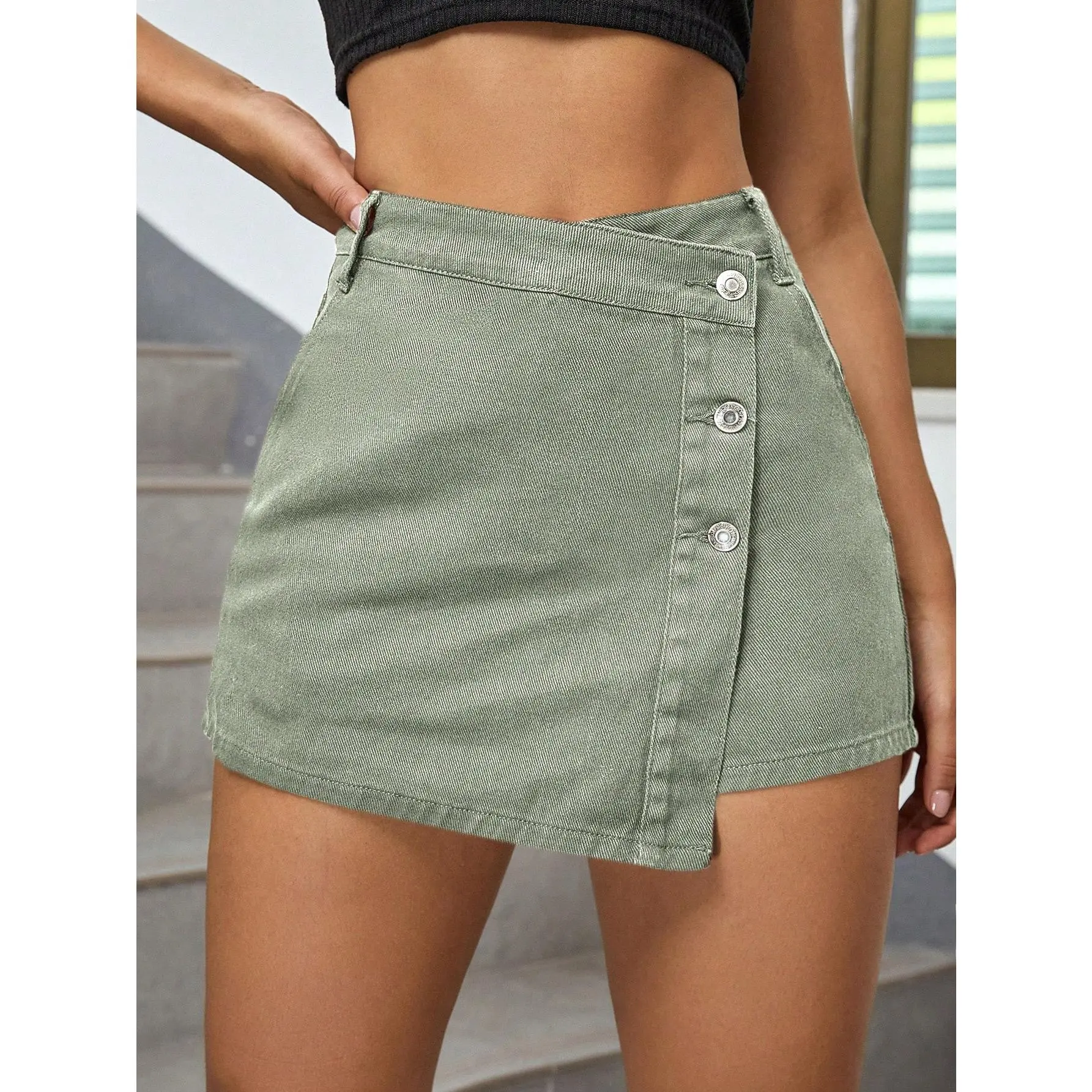 EZwear Button Front Denim Skort Fit Skirt Womenswear Bottom