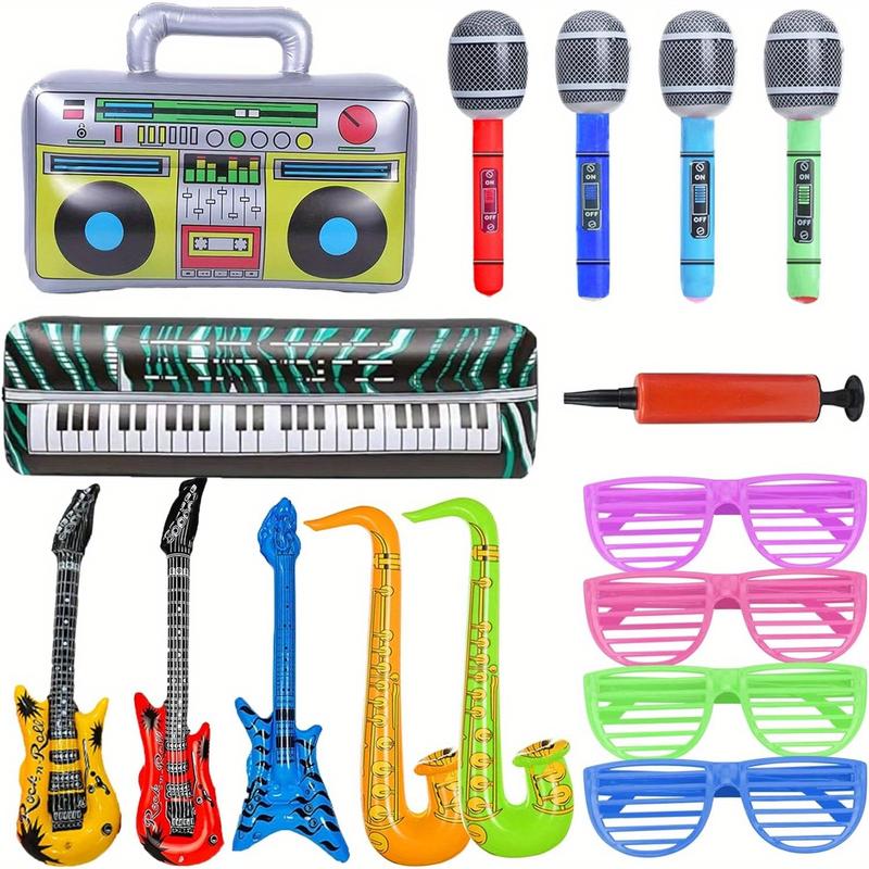 Rock Star Party Balloon Set with Pump - Inflatable Guitar, Saxophone & Microphone Props for 80s/90s Themed Birthdays, Pool Parties & Disco Carnivals, Disco Party Supplies, Party Decoration, Fun Musical Instruments, Inflatable Party Props, Photo Booth Prop 2