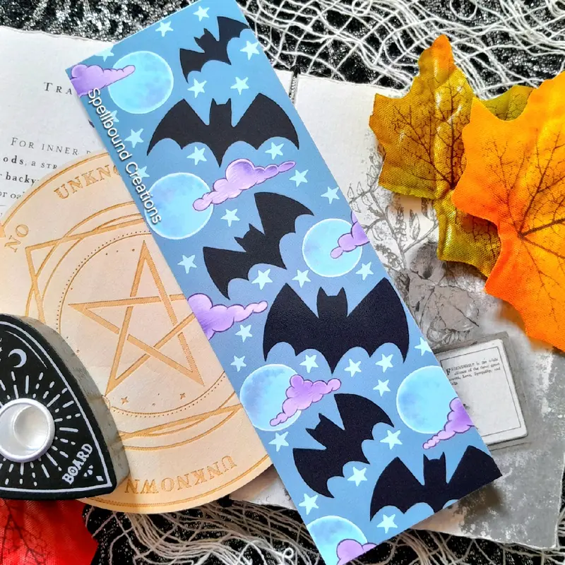 Bat And Moon Bookmark, 400gsm Quality Card, Halloween, Spooky, Book Lover Gift, Bookwork, Designed By Delilah Jones 8