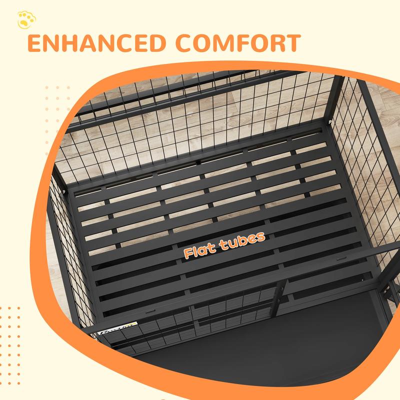 PawHut Heavy Duty Dog Crate on Wheels w/ Bowl Holder, Removable Tray, Openable Top, Detachable Door, for L, XL Dogs 6
