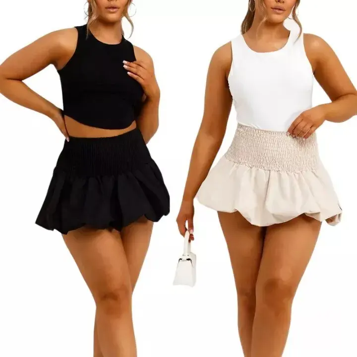 Women's Casual Puffball RARA Skirt with Shirred Elasticated Waist - Womenswear Fit Outfit Bodycon Bottom Chic Clothing Comfortable Elegant Polyester Style Top Basic