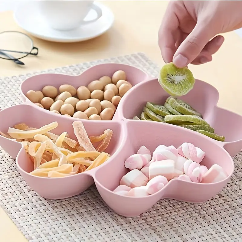 4-Compartment Plastic Snack Tray - Reusable Candy Serving Platter for Appetizers, Desserts, Nuts, Fruits |       Circular Multipurpose Sectional Dish for Dips & Chips |       1pc Snack Server 2