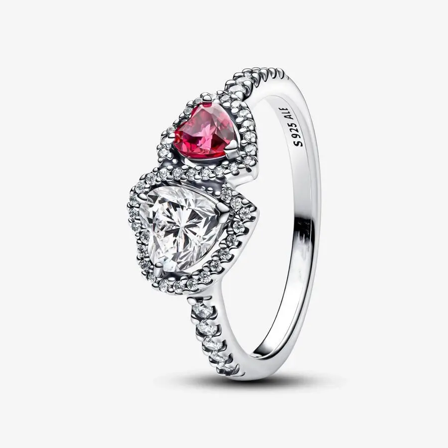 925 sterling silver Halo Hearts Ring, Red gemstone ring,Mother's Day Gift, Anniversary Gifts For Her ,birthday Gifts for Women