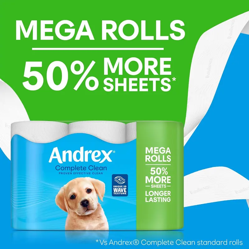 Complete Clean Toilet Tissue; 12 Mega Toilet Rolls = 18 Rolls with Unique 3D Wave Texture for a Proven, Effective Clean Pack Cleaning Wipes 2