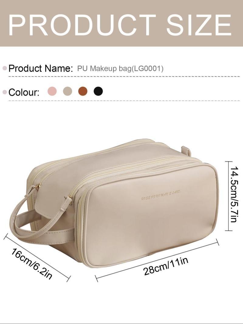 Product Introduction of Portable Makeup Bag, Large Capacity Cosmetic Storage Bag, Back To School Zipper Makeup Organizer Pouch, Versatile Storage Bag for Skincare, Lotion, Cream, Lip Balm, Eyeliners, Makeup Brushes, Stationery, Travel Bag 7