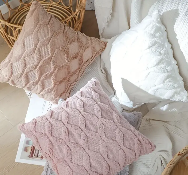 Set of 2 18x18" Luxury Textured Chenille Fur Geo Cushions Pillow Square Sofa Bed 2