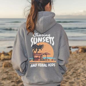 Chasing Sunsets & Feral Kids Back Hoodie