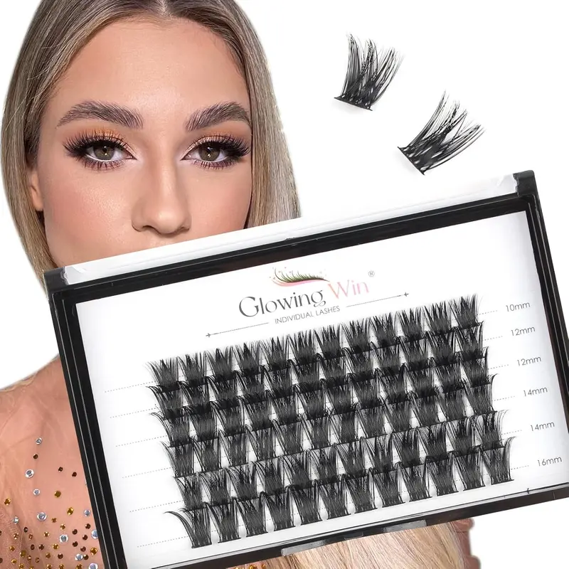 Glowingwin Individual Lashes Cluster Lashes Natural Look 10-16mm Mixed 72 Clusters Volume Reusable Eyelashes Individual DIY Lash Extensions At Home 1