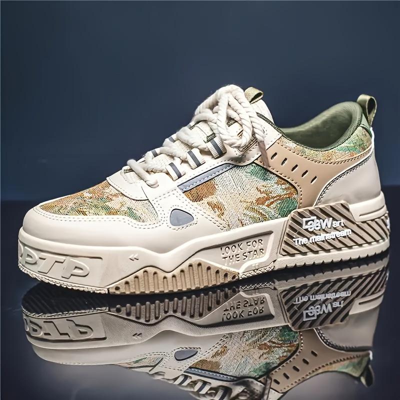 Product Introduction of Mens Low-Top PU Casual Skateboard Shoes - Breathable Fabric Lining, Non-Slip PVC Sole, Geometric Pattern, Lace-Up Closure, Round Toe, Preppy Style for Daily, Casual, Jogging, Traveling - All-Season Wear 3