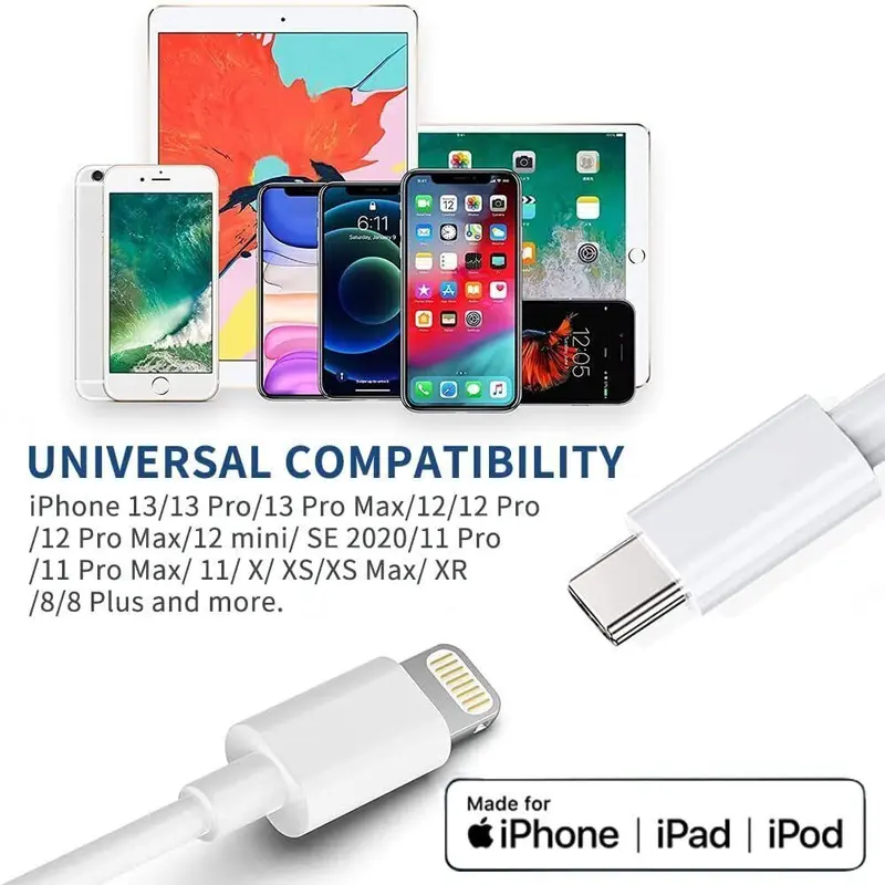 PD USB Type C to iPhone Fast Charger Cable for App iPhone le 14 13 12 11 Pro Max Charging Sync Mobile Cellphone Device Computer Smartphone Electronic 2