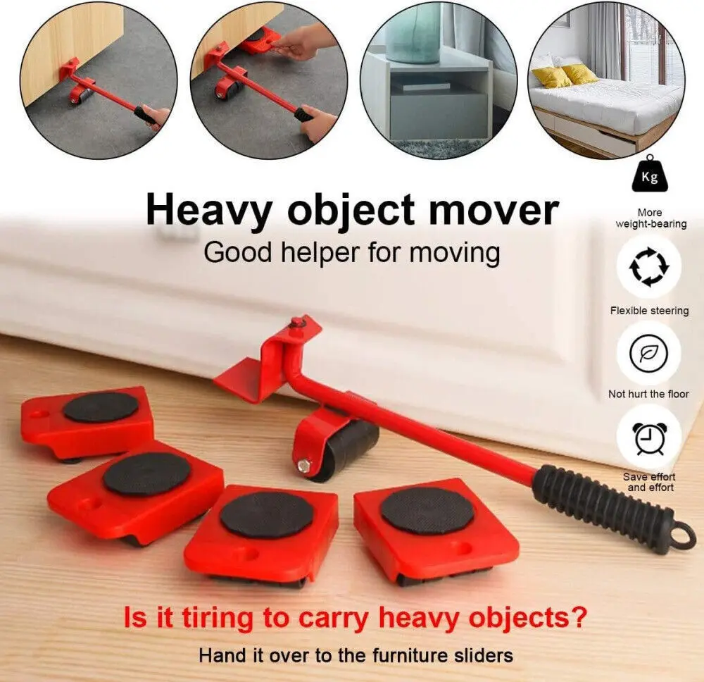 5PCS Move Removal Heavy Furniture Movers Shifter Lifter Slider Wheels Moving Kit
