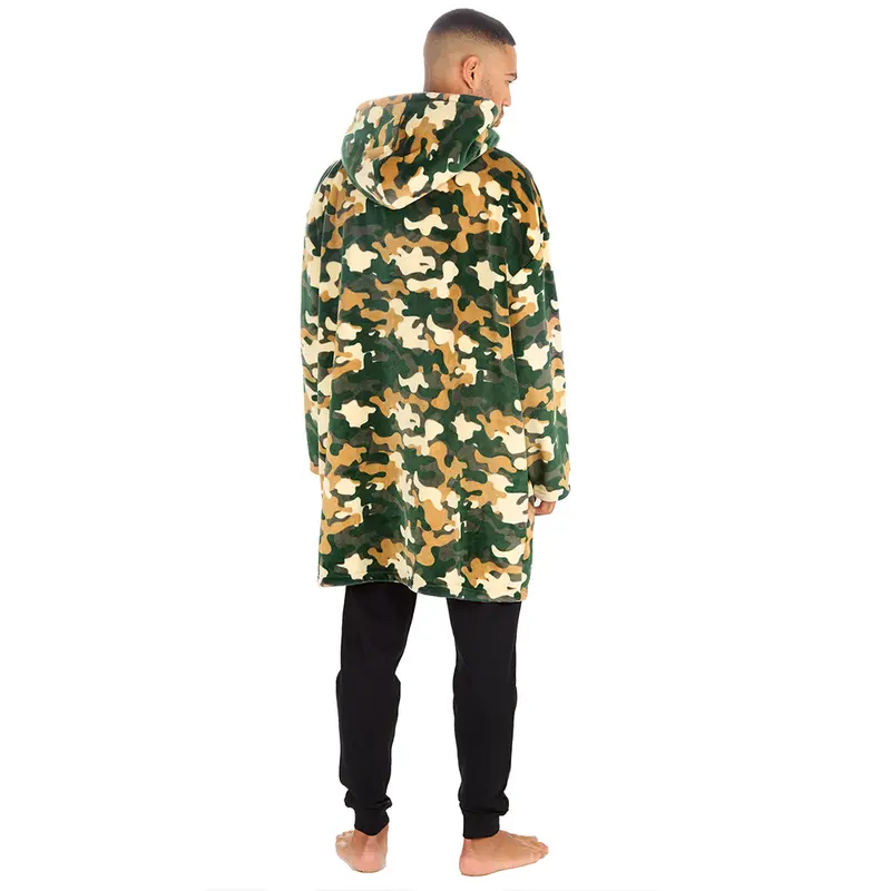 Adults Camouflage Khaki CamoPrinted Oversized Fleece Hoodies Mens Ladies Womens Unisex Blanket Hoodie Maxi Menswear Pullover Thermal Warm Hooded Winter Jumper Festive Print One Size Red Wearable Blanket Snuggle Hoodies for Him UK Sweaters Tops 7