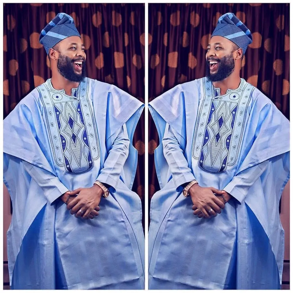 African Agbada (Light Blue) - nigerian traditional outfits - Clothing Cotton - African Suit - Wedding Suit - Traditional Menswear - Kaftan - African Mens
