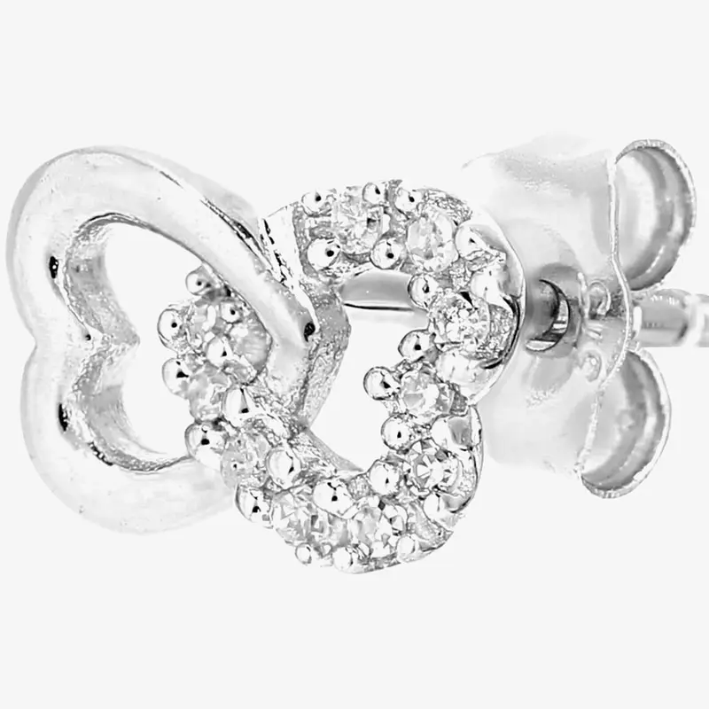 9ct White Gold & Pave Diamond Double Open Hearts Stud Earrings PE05599 3