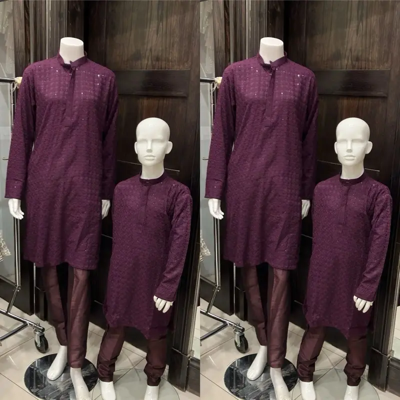 Plum Chikankari Cotton Kurta Trousers Set for Men and Boys CM376 -  Menswear ,Comfort, Eid, Ramadan