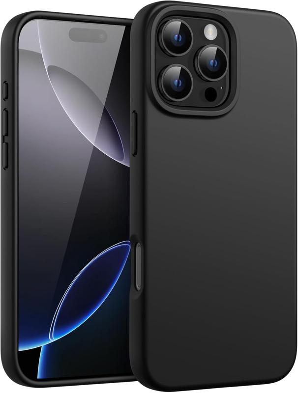 iPhone 16 Pro Max Case,Skin Soft Liquid Silicone,Sturdy Hard Frame Shockproof Cover with Anti-Scratch Microfiber Lining,Full Protection for Screen and Lens,6.9 inch,Black 0