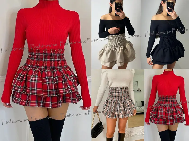 Ladie Frill Mini RARA Skirt Women Tartan Check Pleated Gathered Short Mini Skirt 0