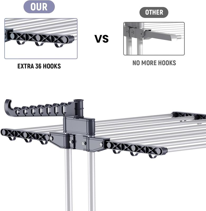 Trintion Clothes Drying Rack 3 Tier Adjustable Rolling Laundry Hanger with Foldable Wings Large Stainless Steel Garment Dryer with Casters for Outdoor Indoor 5