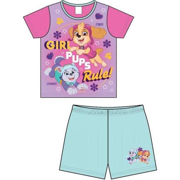 Paw Patrol Girls Short Pyjamas Pjs Nightwear Sleepwear Pajamas Shortie Character Kids Childrens Toddler Two Piece Set Summer Spring Short Sleeve Top Short Pink Mint Dogs Skye Everest Girl Pups Rule 1