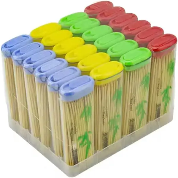 KAV Disposable Bamboo Cocktail Sticks Toothpicks - 24 Boxes 2000 Sticks, Lighter Shaped Skewers Double-side Point, Appetizers Cocktails Fruits Mini Mint Toothpicks for Parties, and Decorations Round Wood