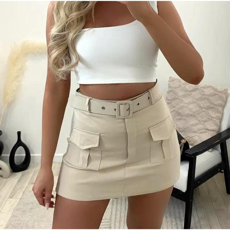 [Order Amount Over 20 Minus 5 ]Womens Commuter Stretchy Cargo Combat Belted Skort Short Skirt Fabric Pocket Womenswear Bottom sabrinacarpenter skirts 1